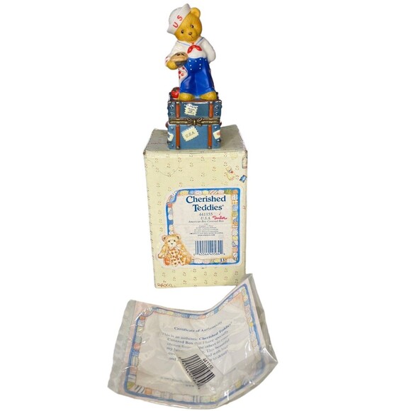 Cherished Teddies USA Sailor American Boy Enesco Trinket Box Hinged NEW NWB - Picture 2 of 11